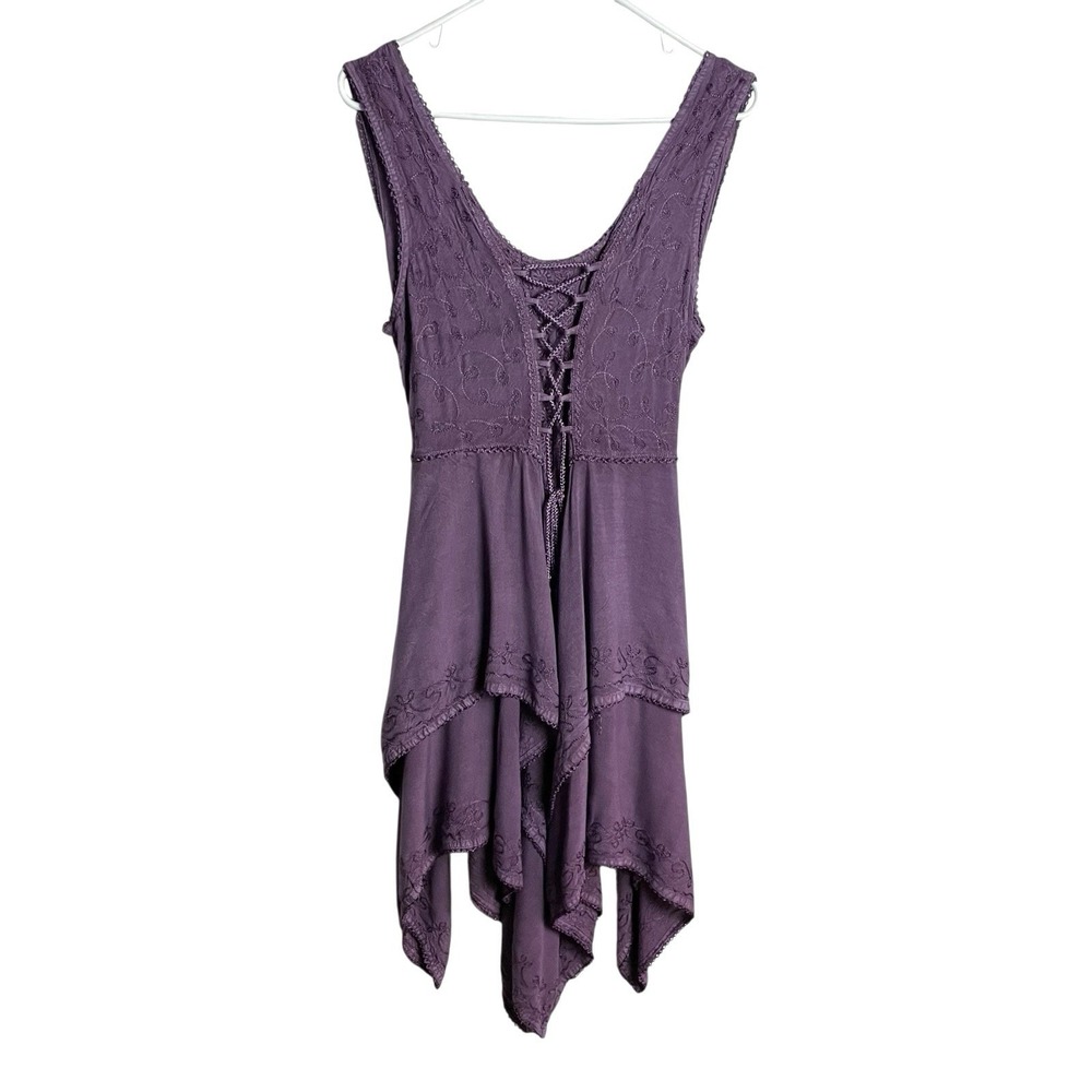 Flower Asymmetrical Boho Tunic Top Womens Plus Size Purple‎ Sleeveless Lace Up